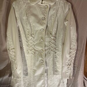 Etcetera white Button-Up Coat with Lace-Up Details. Size small